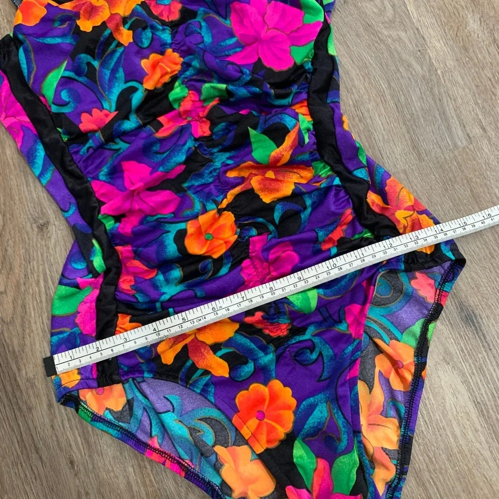 Vintage 80s Maxine of Hollywood floral one piece bathing suit - size 14 - USA